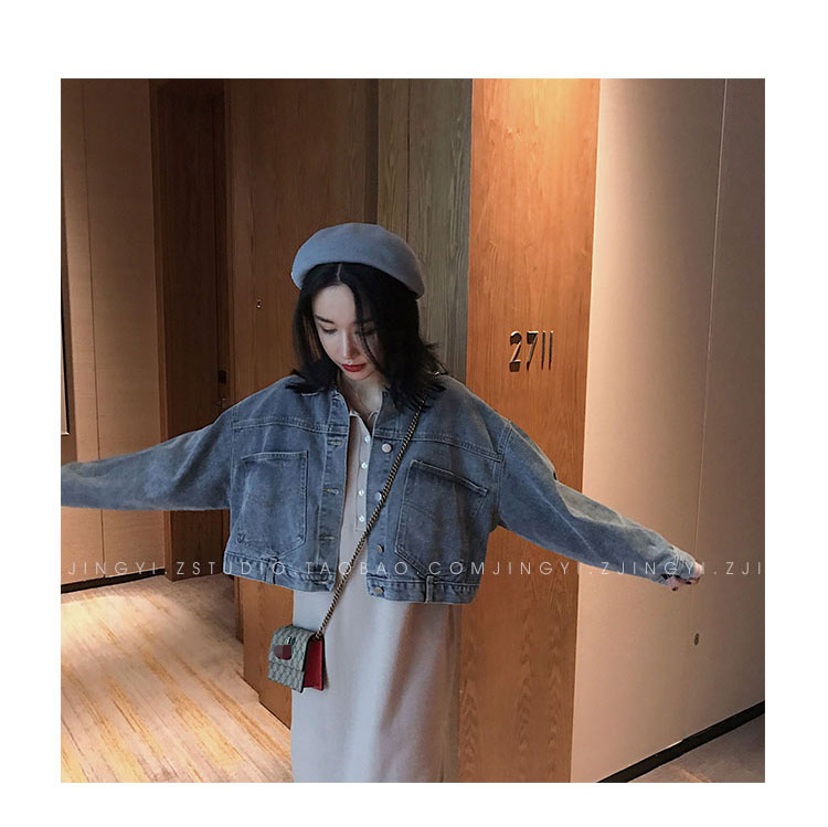 Zhang Jingyi denim jacket nữ 2018 mùa thu mới Hàn Quốc bf áo khoác hoang dã áo khoác ngắn áo kiểu nữ đẹp tuổi 40