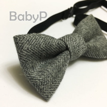 BabyP High-end Customised Child Neckline Grey Plaid Autumn Winter Wool Fabric Boy Baby Bow Tie Knot