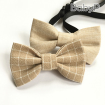 BabyP original handmade childrens bow tie Cotton and linen texture apricot coffee plaid boy baby baby small bow tie