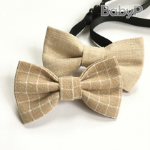 BabyP Original Pure Handmade Kids Bow Tie Cotton Linen Almond Café Plaid Boys Baby Kids Bow Tie