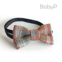 BabyP high-end custom-made child collar boy wool retro Inn dark orange grid baby small collar knot