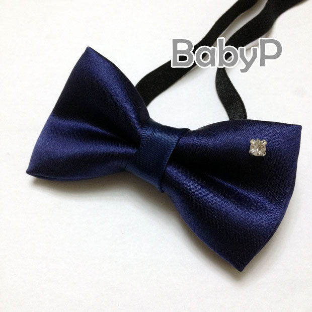 BabyP high-end custom extravagant silk satin dark blue child leads boy's baby flower show collar tie-Taobao