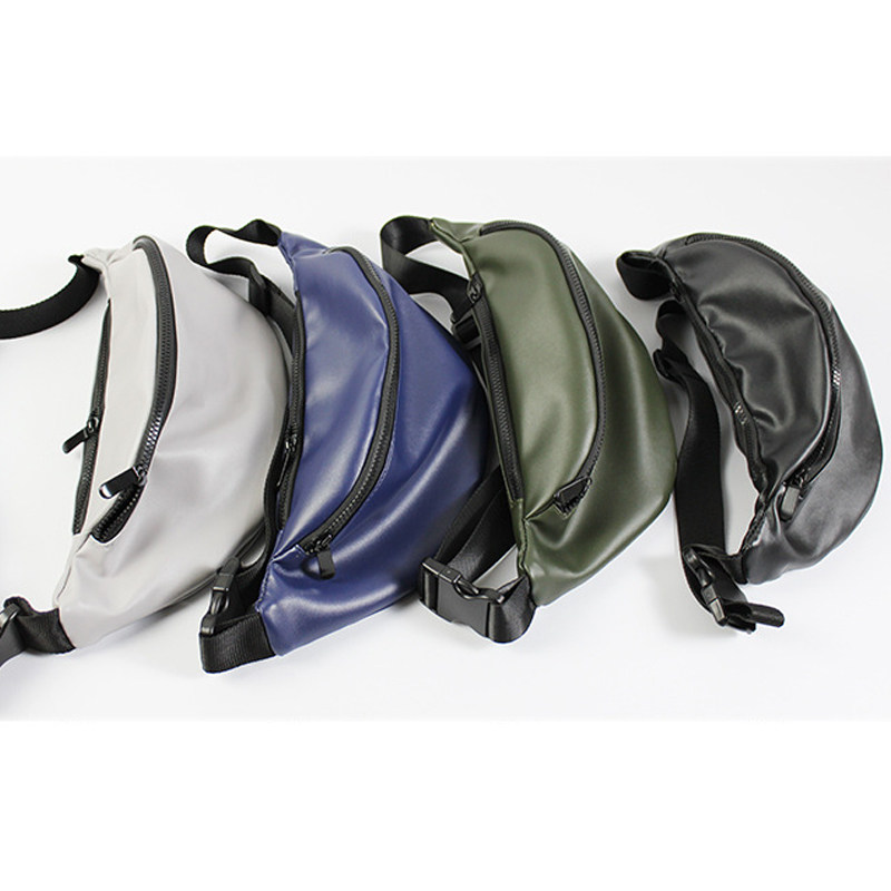 Korean version of casual simple PU waterproof belt bag outdoor sports men's and women's chest bag multi-function mobile phone change storage small bag