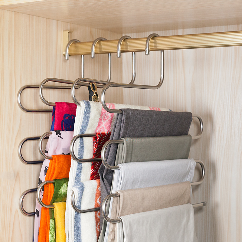 Type 5-layer trouser rack hanging multiple pieces of pants Multi-purpose clothes hanger wardrobe containing layer shelf drying household pants clip drying machine
