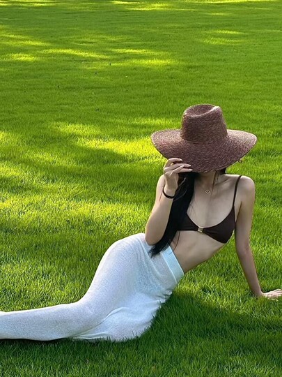 Island Vacation Style Kendall Jenner-Inspired Sexy Hot Girl Two-Piece Bikini Small Bust Slimming Beach Long Dress Hot Spring Swimsuit