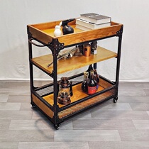 Retro hotel wine cart Restaurant kitchen Mobile hand push delivery car Creative side cabinet Tea car Home