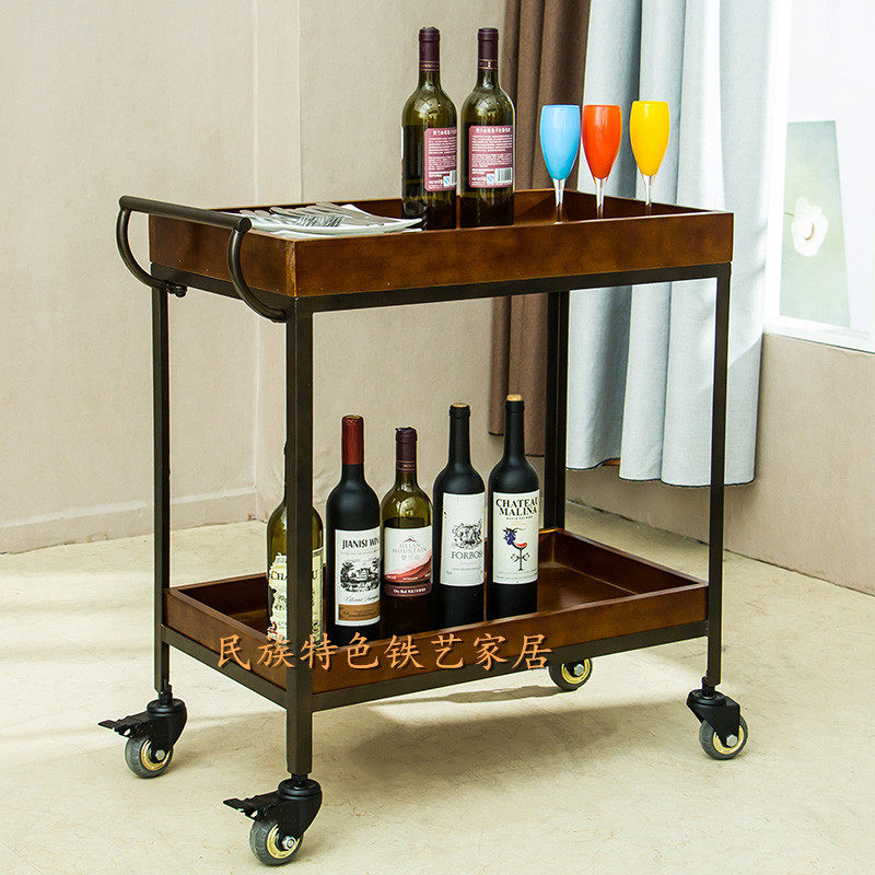 Home mobile cake cart delivery cart wine rack cart double-decker wine cart European-style dining cart dining cabinet