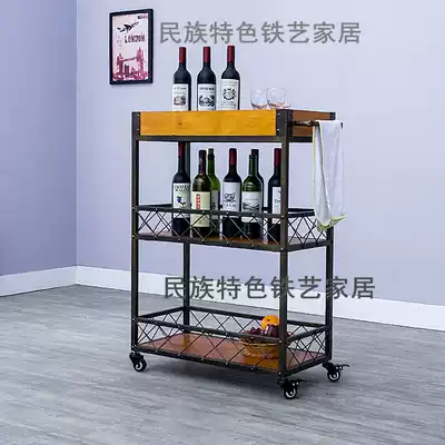 American wrought iron solid wood dining car kitchen shelf Multi-layer seasoning bottle seasoning tank rack Removable wine bottle wine glass rack