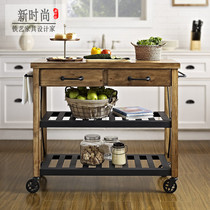 Dining side cabinet Locker Multi-function retro Wrought iron small dining table loft industrial wind with wheels Solid wood kitchen dining car