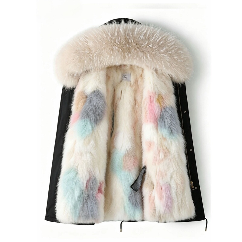 Detachable Colorful Fox Fur Lining Fur Coat for Women 2026 Winter New Parka Coat Mid-Length