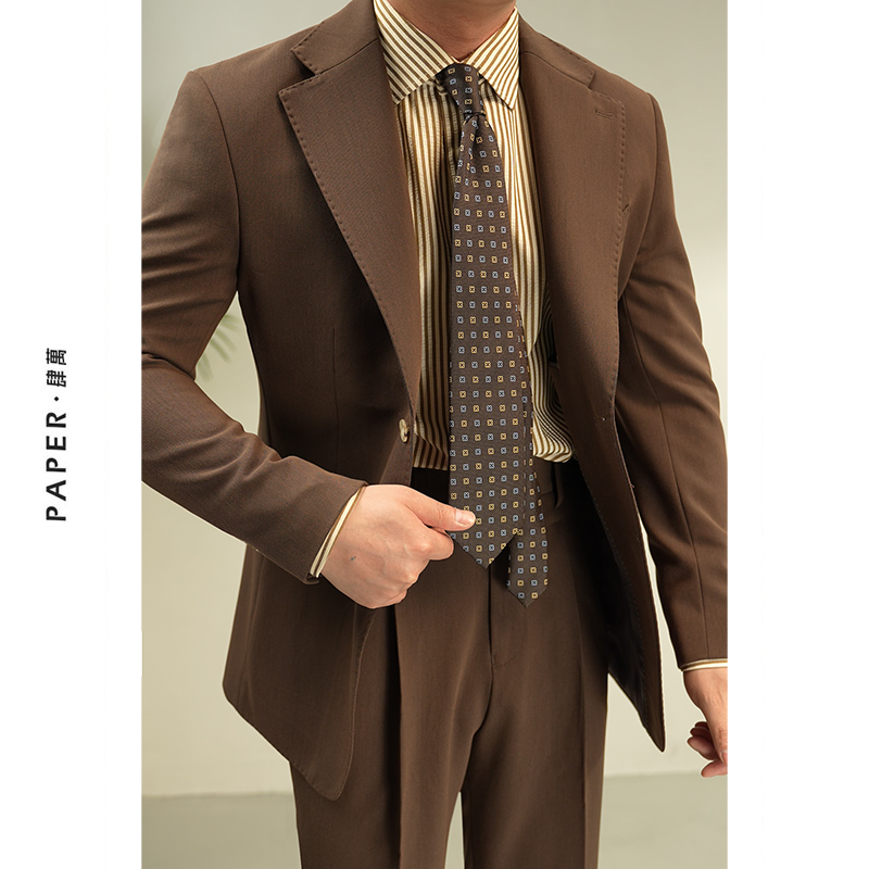 Paper Siwan [No Ironing, Easy Care] Naples Coffee-Colored Suit Set, Business Wedding Suit for Men
