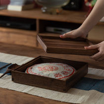 Black walnut solid wood tea cake storage box Mortise and tenon tea room combination wooden food box Refreshment storage box tea tray