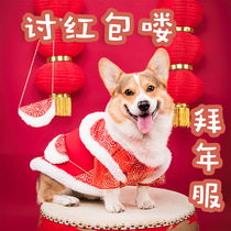 Pet Clothes Autumn and Winter New Year Dress Dog Warm Cotton Clothes Festive New Year Dress Spring Festival Red Envelope Ke Ji Tang Dress