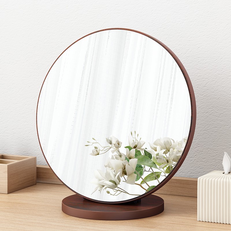 Retro mirror desktop desktop folding bedroom dormitory dressing table large round mirror palace style Nordic wooden mirror