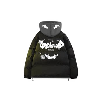 Robin Sweat Halloween Limited American Retro Patchwork Contrast Letters Bat Demon Hooded Cotton Jacket