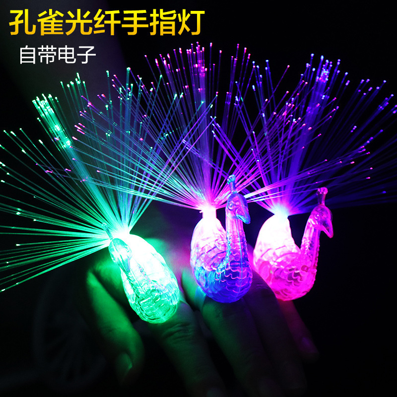 Hot Selling Luminous Peacock Ring Light Finger Light Children Flashing Lights Small Toy Night City Pushback Kindergarten Gift