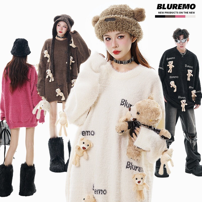 High Street Fashion Brand Warm Brown Bear Cute Brown Bear Pendant Sweater Melard Plush Knitted Top for Women High Street Fashion Brand Warm Brown Bear Cute Brown Bear Pendant Sweater Melard Plush Knitted Top for Women