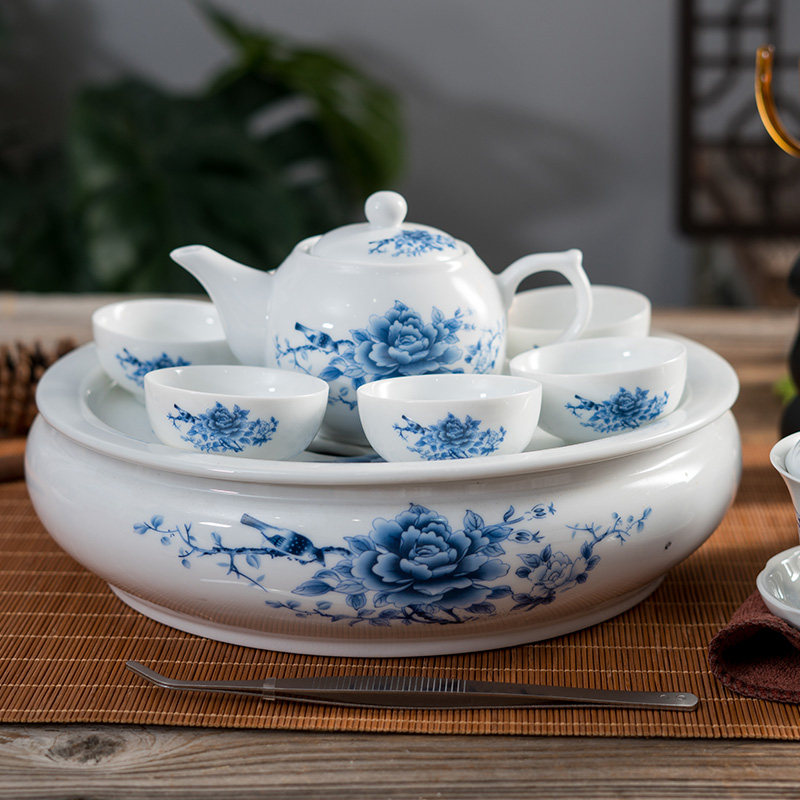 Tea Set Group Home Kung Fu Ceramic Tea Tray Chaoshan White Porcelain Big Tea Cup Whole Tea Tea Round Teapot