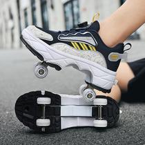 New Boy Girl Sports Storm Shoeshoe Student Four Rounds Of Explosive Walking Shoes Wheel Slide Walkable Brake With Shoes With Wheels