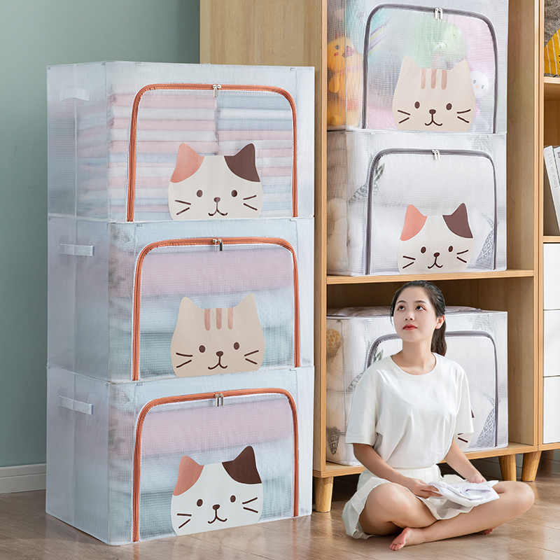 Clothing container box large capacity plastic transparent folding large household wardrobe clothes cleaning box storage basket box