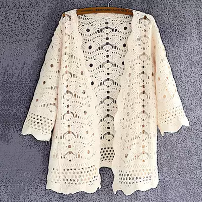 Medium and long version of the blouse shawl jacket women's top cotton crochet hollow cardigan three-point sleeve bikini sunscreen sweater