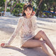 Lace cover-up ແຂນຍາວ hollow neck pullover swimsuit bikini jacket ຫາດຊາຍ outerwear ປ້ອງກັນແສງແດດຂອງແມ່ຍິງ seaside ຄວາມຍາວກາງ