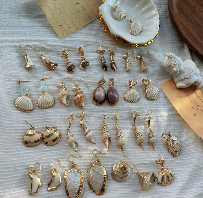 Natural Shell Conch Earrings, Light Luxury High-End Ocean Earrings, White Mother-Of-Pearl Real Silver Needle Pearl Studs, Vacation Summer