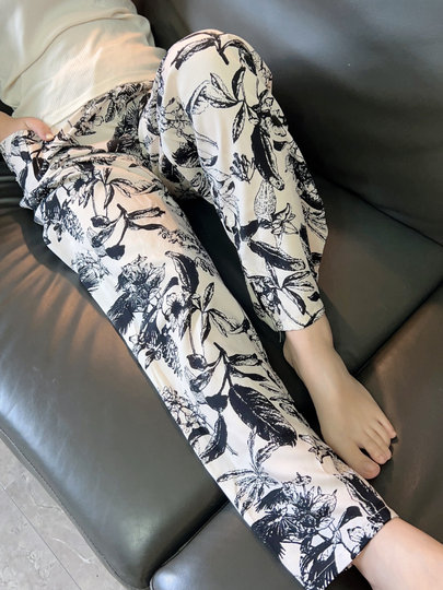Summer women's thin pajamas, cotton silk pants, cotton silk trousers, single pants, casual pants, home pants, artificial cotton beach pants, plus size