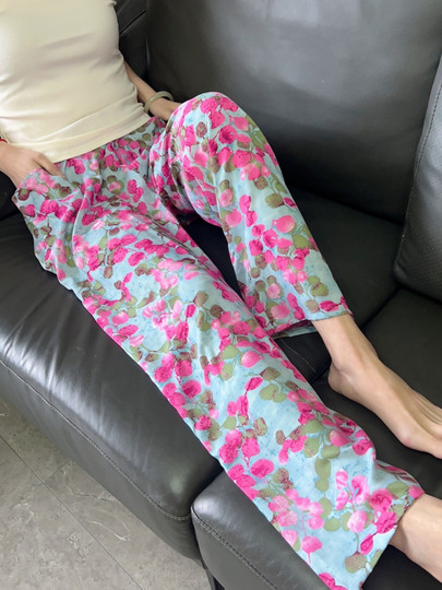 Summer women's thin pajamas, cotton silk pants, cotton silk trousers, single pants, casual pants, home pants, artificial cotton beach pants, plus size