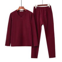 Wine Red Men Plus Suede V Collar Warm Lingerie Suit Winter Duvet Thickening Close-fitting Autumn Clothing Autumnilly PURE COLOR