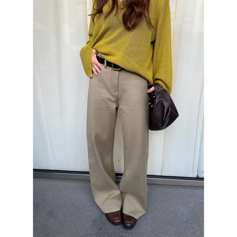 Limited Purchase: Im Tangtangtang 2026 Autumn/Winter New Lyocell Khaki Casual Straight-Leg Jeans, Stretchable