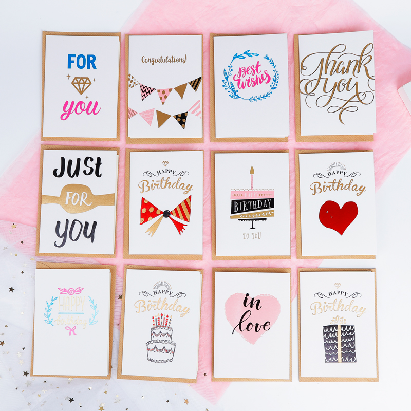 Bronzing greeting card business birthday blessings card thanks to card small card bronzed Korean creative greeting card with envelope