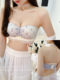 Sweet strapless underwear for women with small breasts gathered to look bigger, anti-slip, anti-exposure, Japanese girls half cup bra and panties