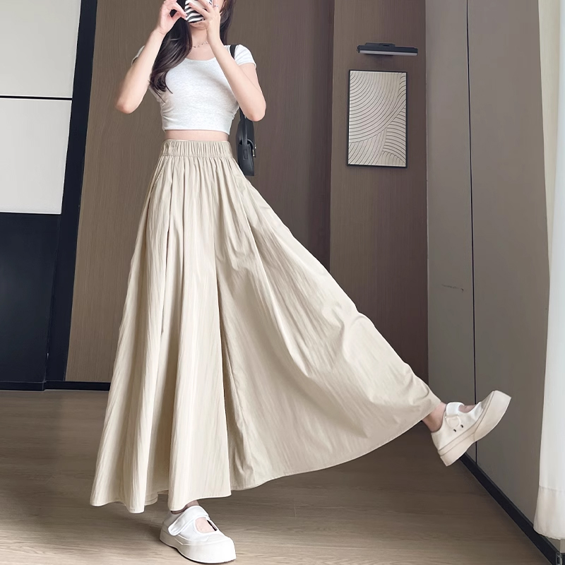 山本スカートパンツレディース夏薄手2025新作ハイウエストAラインスカート小ドレープアイスシルクワイドレッグパンツ