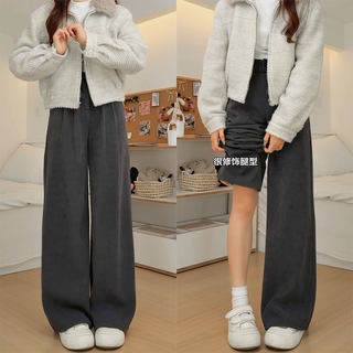 Gray Slim-Fit Suit Pants for Women 2025 New Autumn and Winter Thickened High-Waisted Drapey Petite Corduroy Wide-Leg Pants