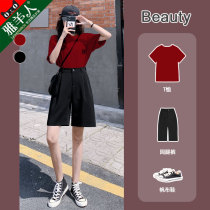 Suit shorts woman High waist Summer thin section 50% Straight cylinder Port wind loose Slim Black Small Subbroadlegged Pants