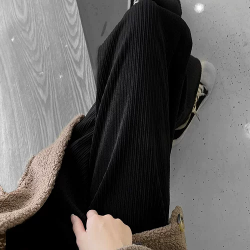 Вельветовые демисезонные штаны, белые повседневные брюки для отдыха, свободный прямой крой, увеличенная толщина