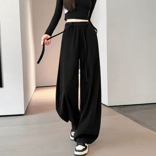 American-Style Beige Drawstring Scimitar Pants for Women, Autumn 2025 New Model Ku