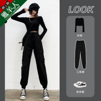 Overalls womens pants spring and autumn small autumn clothes with high and slim autumn and winter velvet toe sports pants