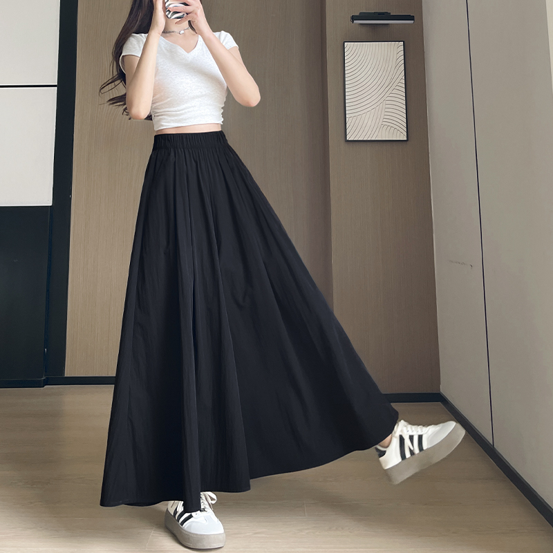 ブラックヤマモトスカートレディース2025年夏新作ハイウエストAラインスカートロングスカート小さめドレーププリーツスカート