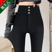 Black leggings womens pants wear small black pants slim high waist elastic tight small feet pencil plus velvet autumn and winter