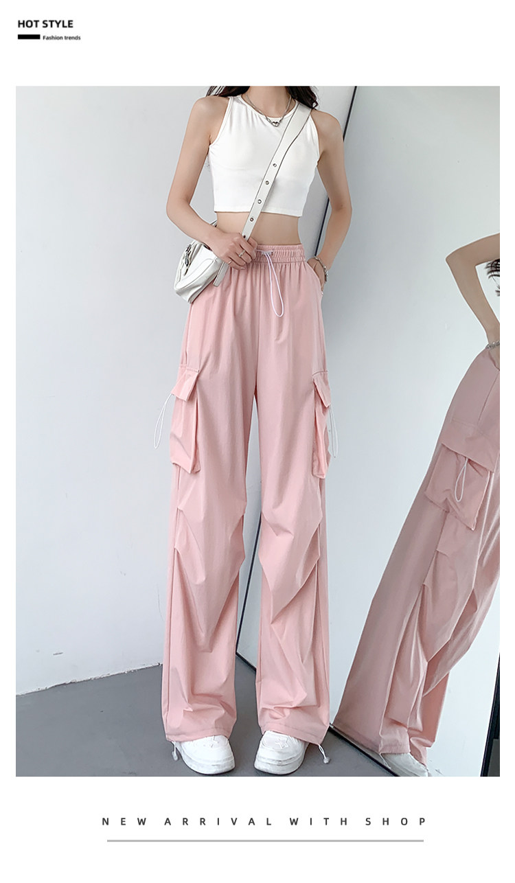 Розовые быстросохнущие тонкие приталенные шелковые штаны, высокая талия, свободный прямой крой 