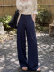 Navy Blue Linen Suit Wide-Leg Pants for Women, Summer Thin Style, Relaxed and Casual Old Money Style, Straight Cotton-Linen Pants