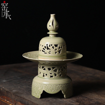 Dragon Springs Green porcelain Zhu Zhiping All-handmade high-end smoked stove ceramic heavening stove fragrant road home pendulum potential collection