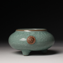 Ice crack incense supplies Aromatherapy stove Longquan Celadon master Ye Xiaochun works beast ear incense burner collection