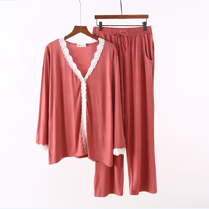 2022 long sleeve pyjamas women's spring and summer Han version of thin suit air conditioning suit Loose Ice Silk Modale Cardiovert