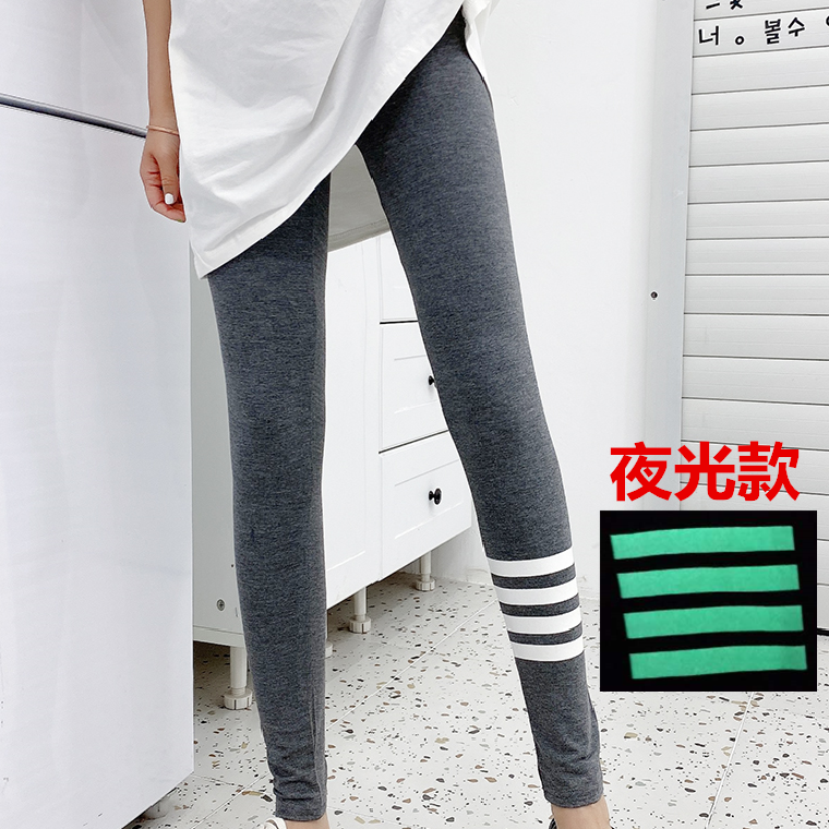 Spring and summer lap pants woman thin outside wearing sport pure cotton grey small feet slim fit night-time running night light 90% pants