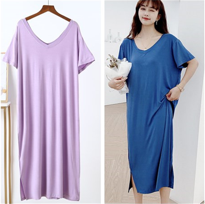 Short Sleeve Summer Sleeping Dress Woman Pure Cotton Pure Color Modell Foreign Mount Loose can be outfitted with ultra-long-style Loose Home Skirt