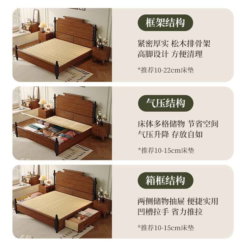 法式复古实木床,中古风双人床爱德华卧室婚床,让你的卧室瞬间高级起来 -实木床-淘宝百科网