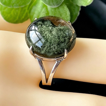 Natural crystal ring green ghost ring brazilian green ghost ring silver bag closed mouth half basin birthday gift
